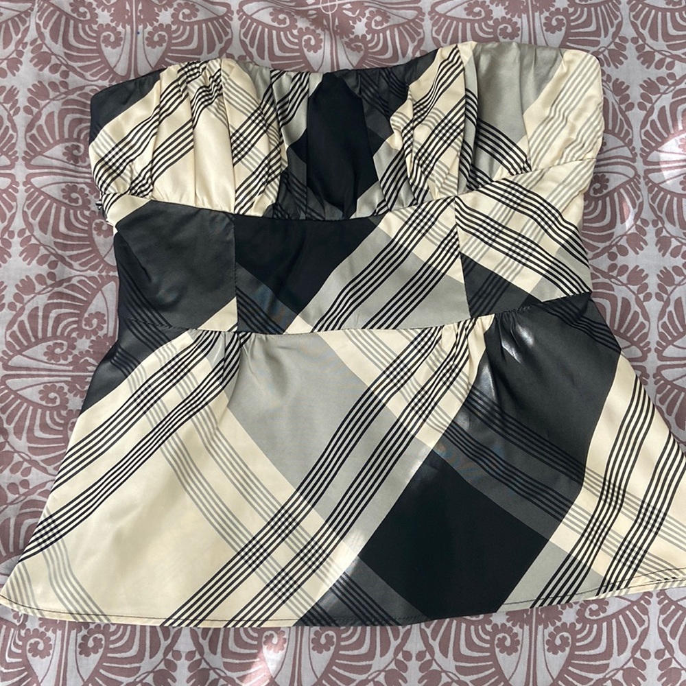 Nanette Lepore Sz 8 strapless plaid taffeta top